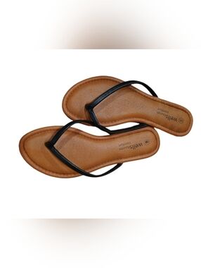 Women's Tan Flip-Flop Sandals with Black Straps